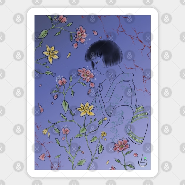 Kimono & Flowers Magnet by AudreyWagnerArt